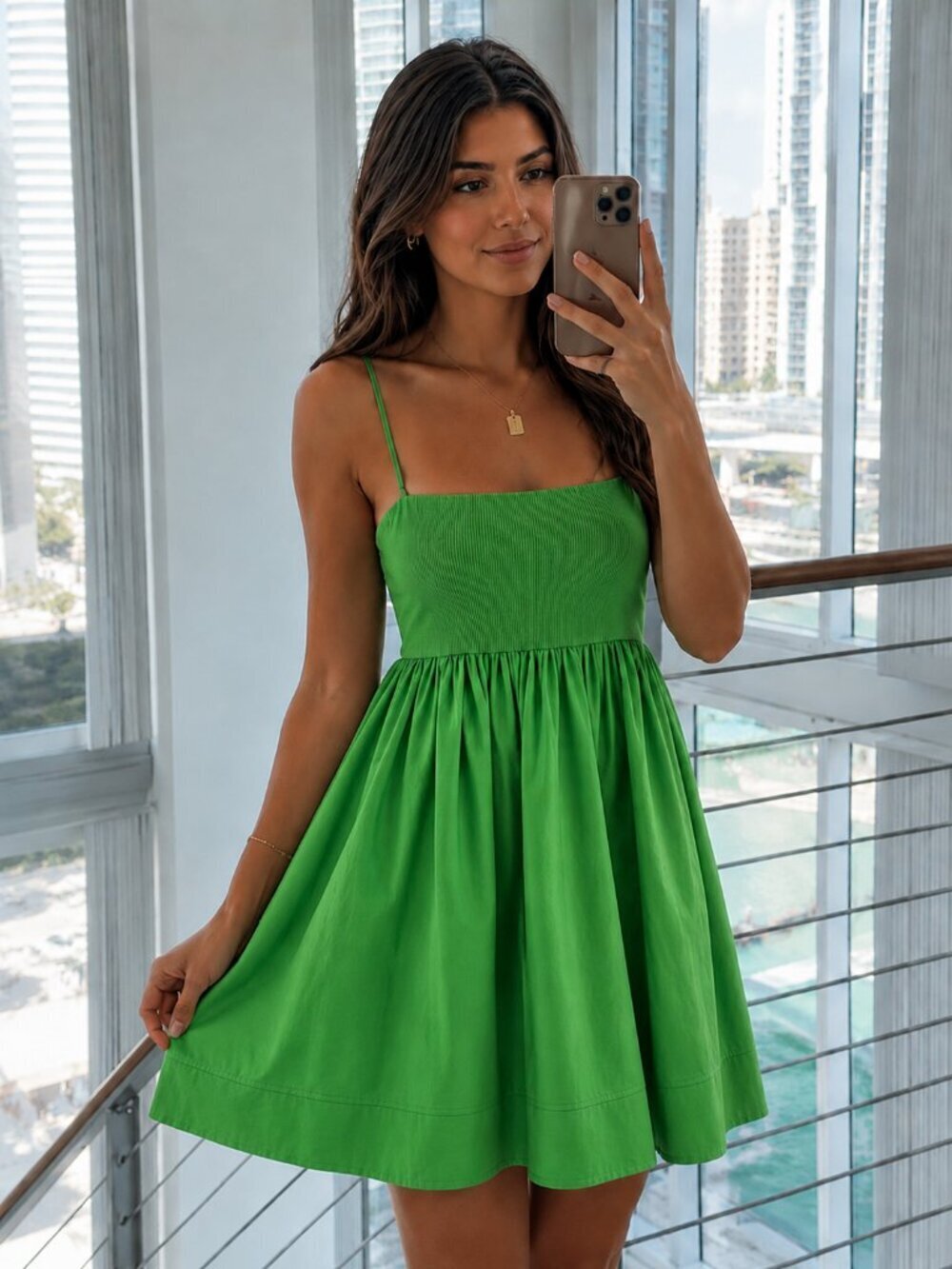 Zara Contrasting Voluminous Mini Dress Green Size Small